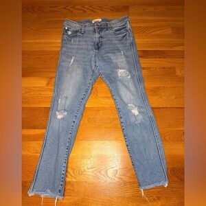 Gap 1969 High Rise Distressed Skinny Jeans Light Wash Raw Hem Size 31